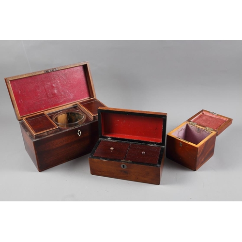 211 - A 19th century mahogany and kingwood banded tea caddy, 4 1/2