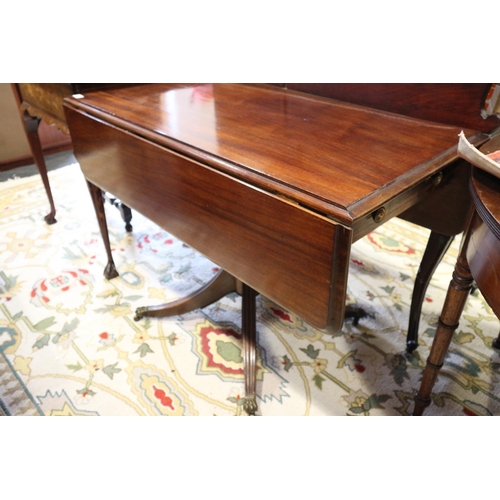 505 - A mahogany sofa table, fitted single drawer, on brass claw and castored splay supports, 42