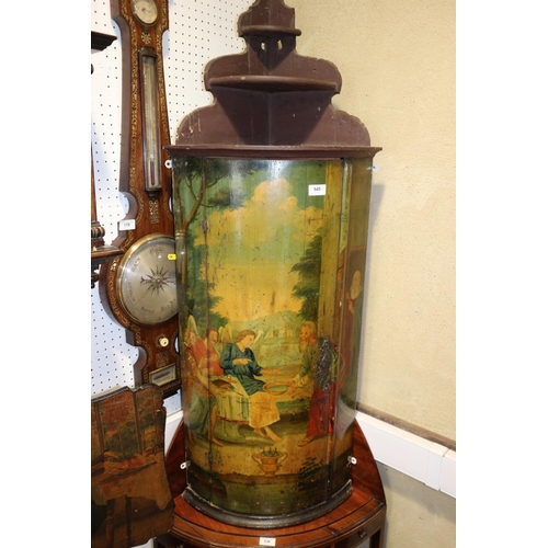 545 - An early Georgian painted bowfront corner cupboard with Angel, figures in a landscape, 18