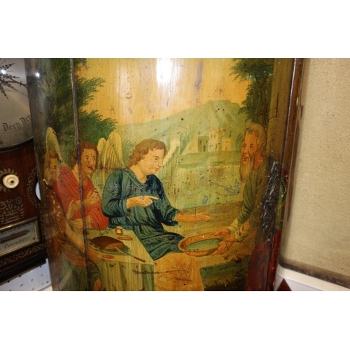 545 - An early Georgian painted bowfront corner cupboard with Angel, figures in a landscape, 18