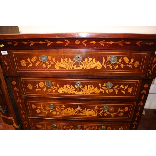 546 - An 19th century Dutch marquetry chest of six long graduated drawers, with swag and a lyre design, ri... 