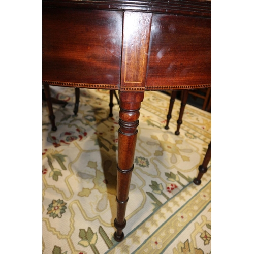 550 - A pair of 19th century mahogany and inlaid 'D' shaped tables, on square supports, 43