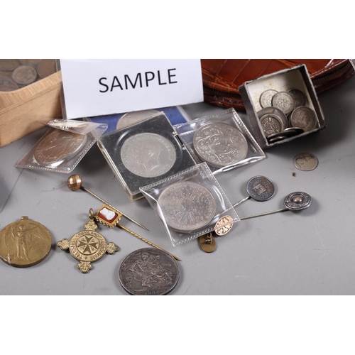 413 - A WWI Defence Medal, an Edwardian crown, a St John Ambulance Association medal and a quantity of oth... 