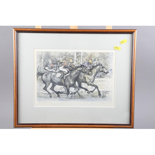 431 - Ivana Jurna-Lipska: a set of three signed limited edition colour prints, racehorses, in ebonised str... 