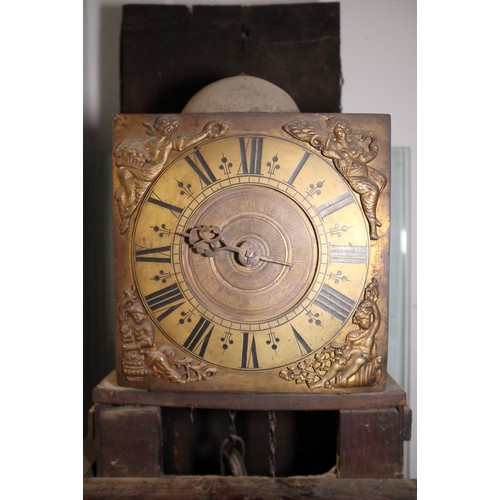 555 - An early 18th century provincial oak long case clock with 8 1/2