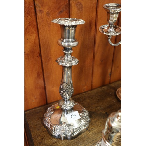 336 - A pair of silver plated candlesticks, 10