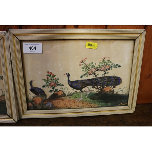 464 - A pair of Chinese watercolours, birds in a landscape, 6