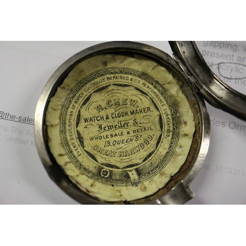 372 - An 19th century silver pair cased pocket watch with white enamel dial and Roman numerals, the fusee ... 