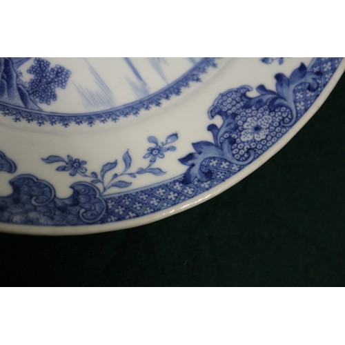 137 - A pair of Chinese oval shaped platters with landscape decoration, 13 1/4