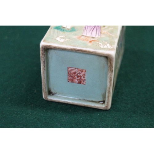 115 - A Chinese porcelain square section brush pot, decorated figures, seal mark to base, 3