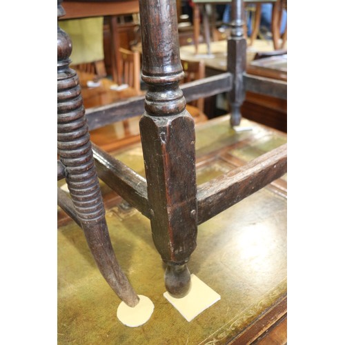 493 - An 18th century provincial carved oak side table, fitted one drawer, on turned and stretchered suppo... 