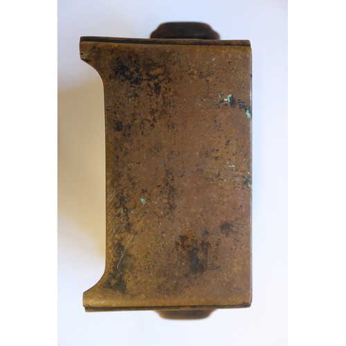 142 - A Chinese bronze rectangular-section censer, six-character mark to base, a Chinese bronze coconut-sh... 