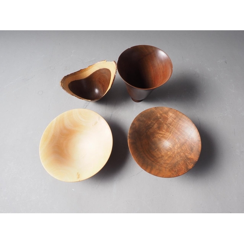 119 - Burt Marsh: four turned wooden bowls in lime, laburnum, mahogany and walnut (laburnum and mahogany b... 