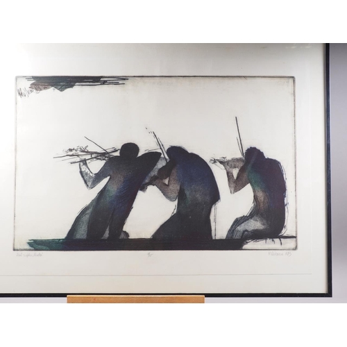 317 - H Dubrau, 1983: a signed limited edition etching, three violin players, in strip frame