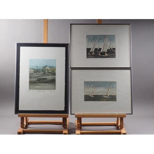 342 - A pair of signed limited edition colour prints, sailing boat scenes, in aluminium strip frames, and ... 