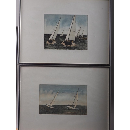 342 - A pair of signed limited edition colour prints, sailing boat scenes, in aluminium strip frames, and ... 