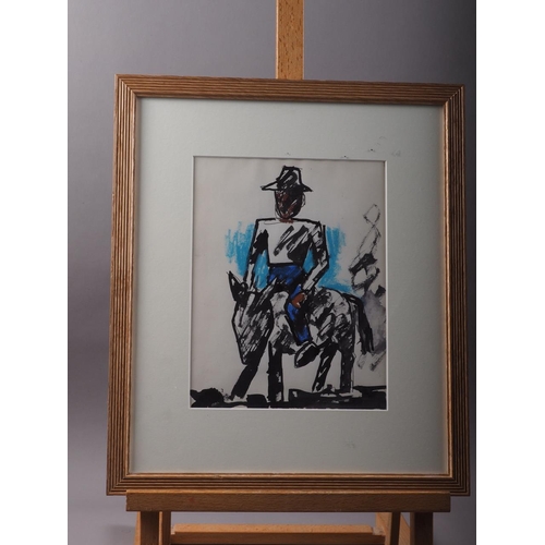 348 - Josef Herman: mixed media watercolour and crayon, Peasant on a Donkey, 10