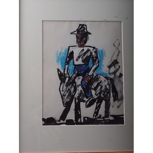 348 - Josef Herman: mixed media watercolour and crayon, Peasant on a Donkey, 10