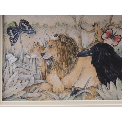 375 - S Holmes: watercolours, the lion, the fox and the raven, 5