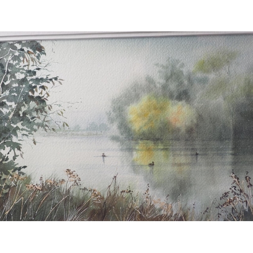 377 - Valerie Burton: two watercolours, views of Pangbourne Meadows and Pangbourne church, in gilt frames,... 