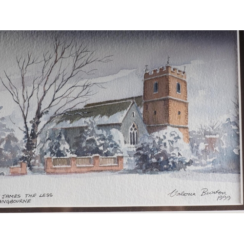 377 - Valerie Burton: two watercolours, views of Pangbourne Meadows and Pangbourne church, in gilt frames,... 