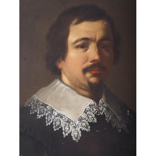 391 - An oil on canvas portrait of a 17th century Dutch merchant with lace collar, 25 1/2