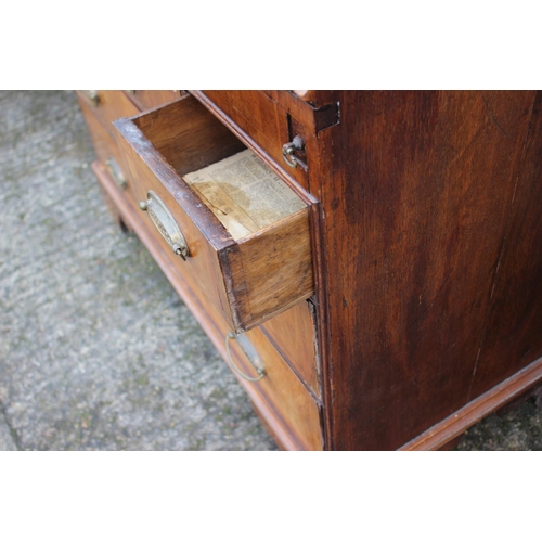 444 - An early 18th century walnut and fruitwood line inlaid fall front bureau, the interior fitted pigeon... 