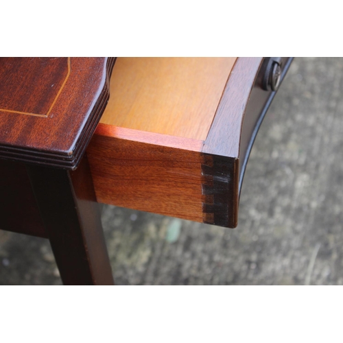 506 - A reproduction mahogany semi-circular and inlaid side table and a burr walnut and banded side table