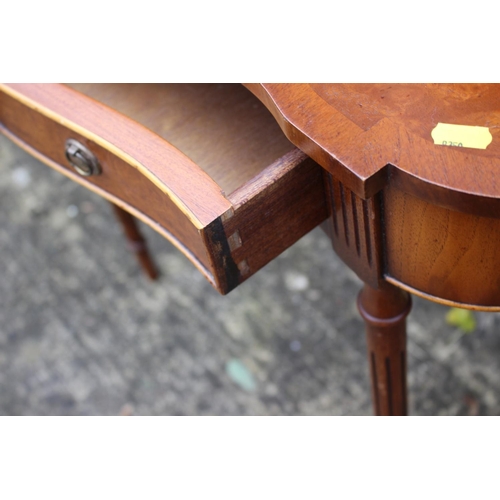 506 - A reproduction mahogany semi-circular and inlaid side table and a burr walnut and banded side table