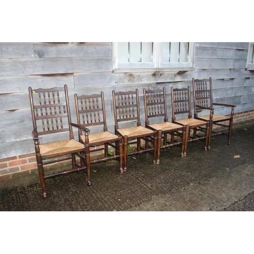 551 - A set of Titchmarsh & Goodwin oak and ash spindle back rush seat dining chairs (4 + 2)