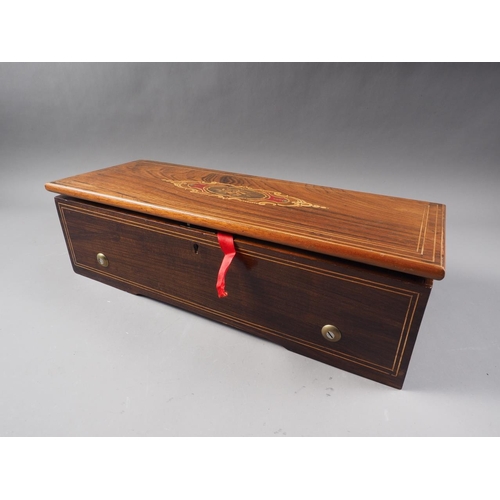 80 - A 19th century Swiss rosewood and line inlaid music box, 18