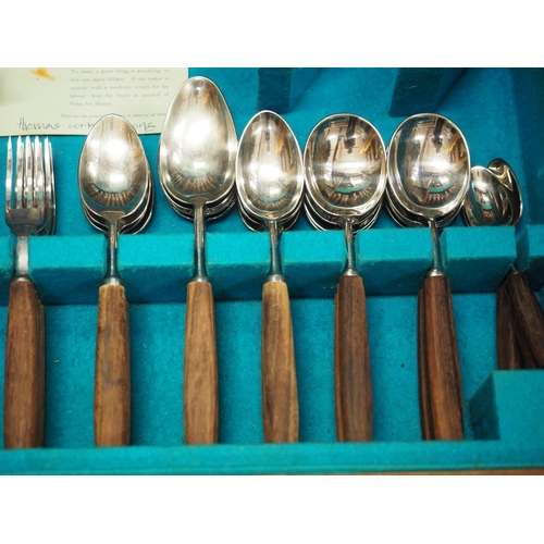 241 - A Grant and Cook 1960s stainless steel and hardwood table canteen, in original case (carving fork, o... 