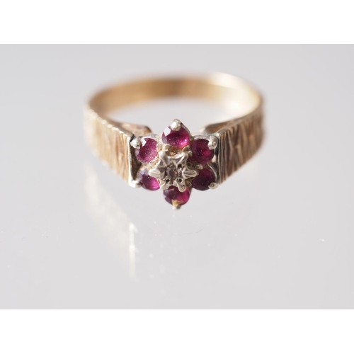 283 - Five 9ct gold dress rings, 11.65g, an 18ct gold, ruby and diamond dress ring, 4.1g, a silver gilt ch... 