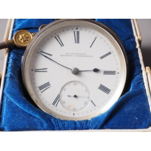 311 - A silver cased open faced pocket watch, with white enamel dial, Roman numerals and subsidiary second... 