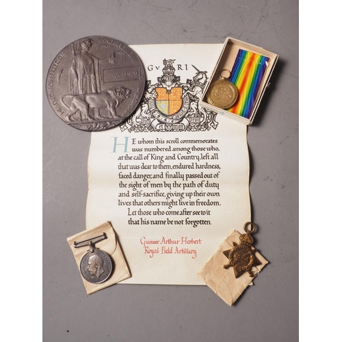 315 - A set of WWI medals awarded to Gunner A Herbert, RA, in original packing, complete with 