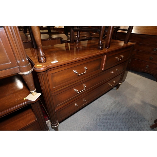 488 - A pair of mahogany and brass mounted bedside cabinets, fitted recess over one door, on turned and ta... 