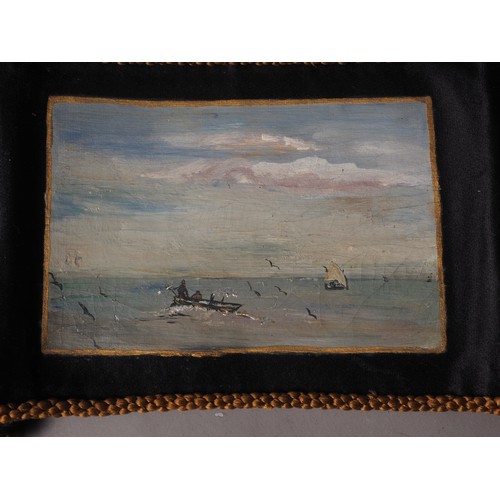 387 - A string of eight oils on fabric, coastal scenes, each 7