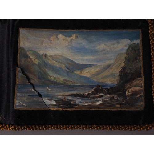 387 - A string of eight oils on fabric, coastal scenes, each 7