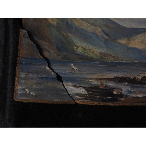 387 - A string of eight oils on fabric, coastal scenes, each 7