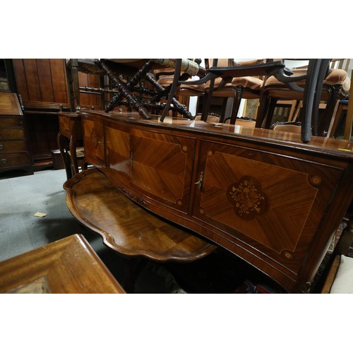 549 - A Harry and Lou Epstein marquetry and inlaid Louis XVI style dining suite, comprising extending dini... 