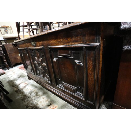 408 - An 18th century three fielded panel front coffer, 54