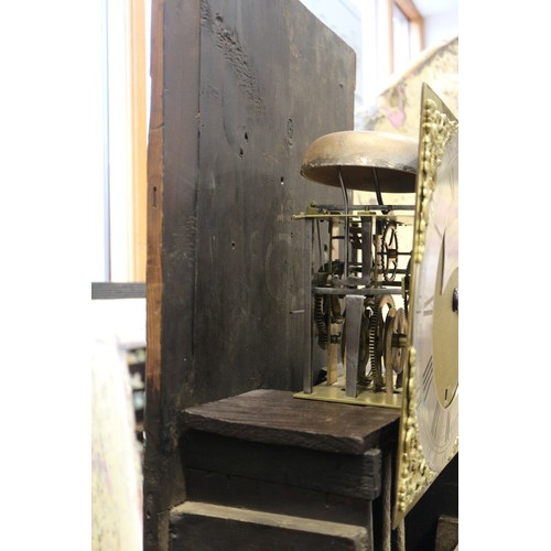 449 - An 18th century Quaker oak cased long case clock, Richard Tyler of Wallingford, brass dial with silv... 