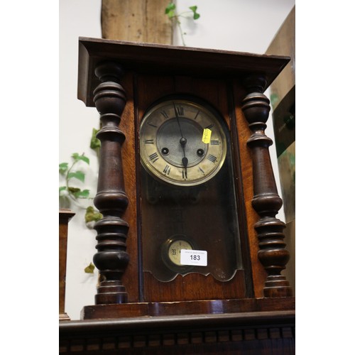 183 - A mahogany wall clock with cream enamelled dial and Roman numerals, 15 1/4