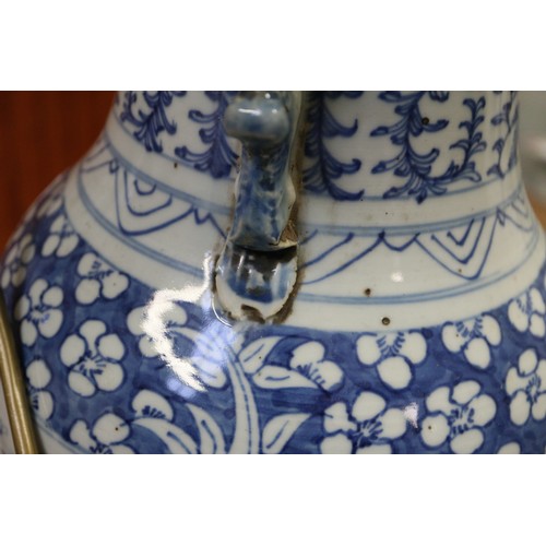 190 - A pair of late 19th century Chinese blue and white porcelain two-handled vases with symbol and scrol... 