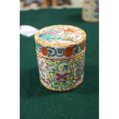 28 - A Cantonese four-piece graduated spice jar set with mainly floral and bird decoration (damages), tal... 