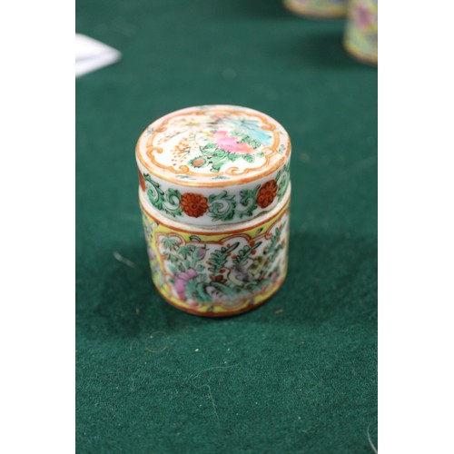 28 - A Cantonese four-piece graduated spice jar set with mainly floral and bird decoration (damages), tal... 