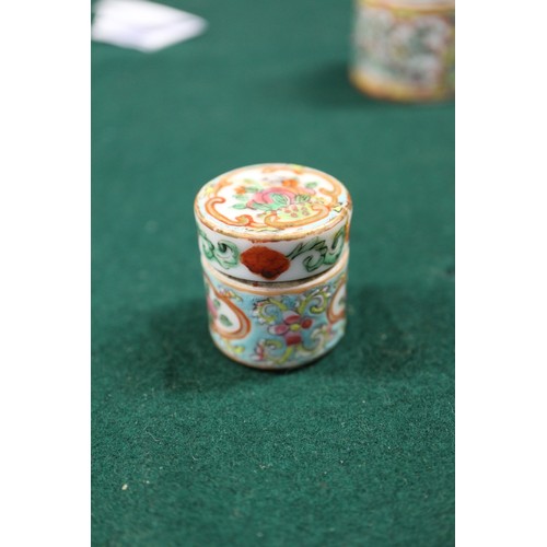 28 - A Cantonese four-piece graduated spice jar set with mainly floral and bird decoration (damages), tal... 