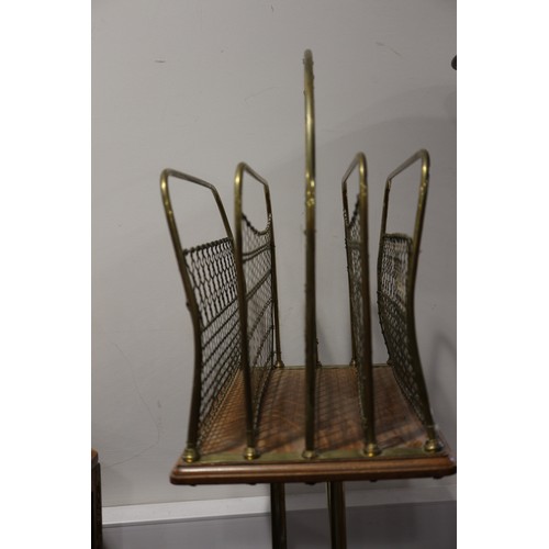 437 - A late Victorian brass wirework magazine stand, on tripod splay supports, 35