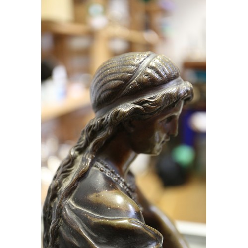 98 - Etienne Henri Dumaige: a 19th century bronze figure of Salome with dagger and dish, 12 1/2