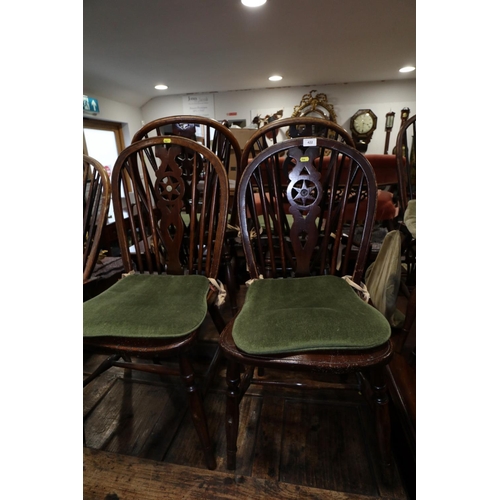 259 - A pair of 19th century Windsor star and spindle back dining chairs with elm panel seats, on turned a... 